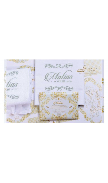 Trusou de botez de lux cu gold si verde menta si motive baroc Luxury 24